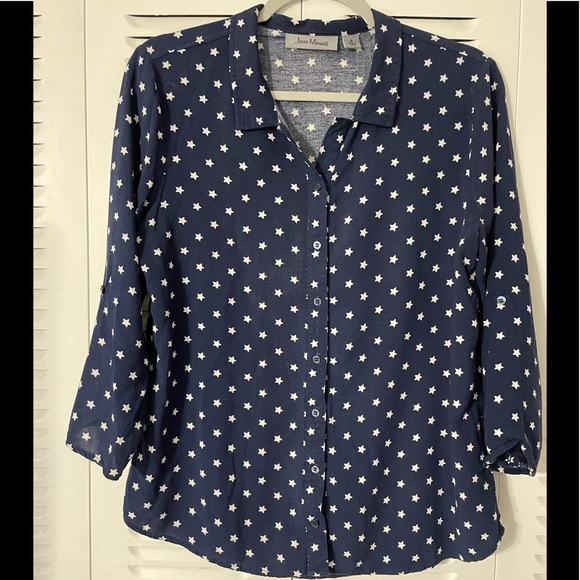 JASON MAXWELL BLUE and white star shirt woman size S - Picture 1 of 16